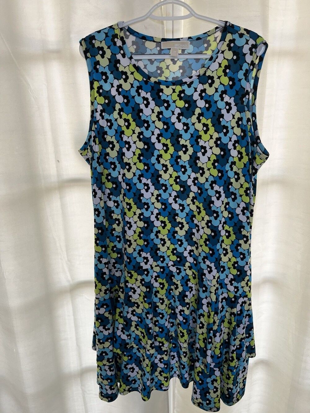 Michael Kors Women's Floral Print Dress Size 2X Blue Green Sleeveless Midi